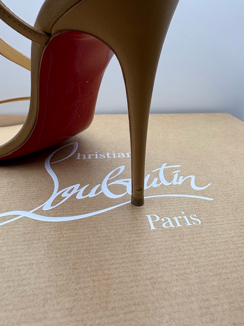 Christian Louboutin Rosalie 100 mm - Tan Leather Crisscross Slingback Heels - Picture 6 of 12